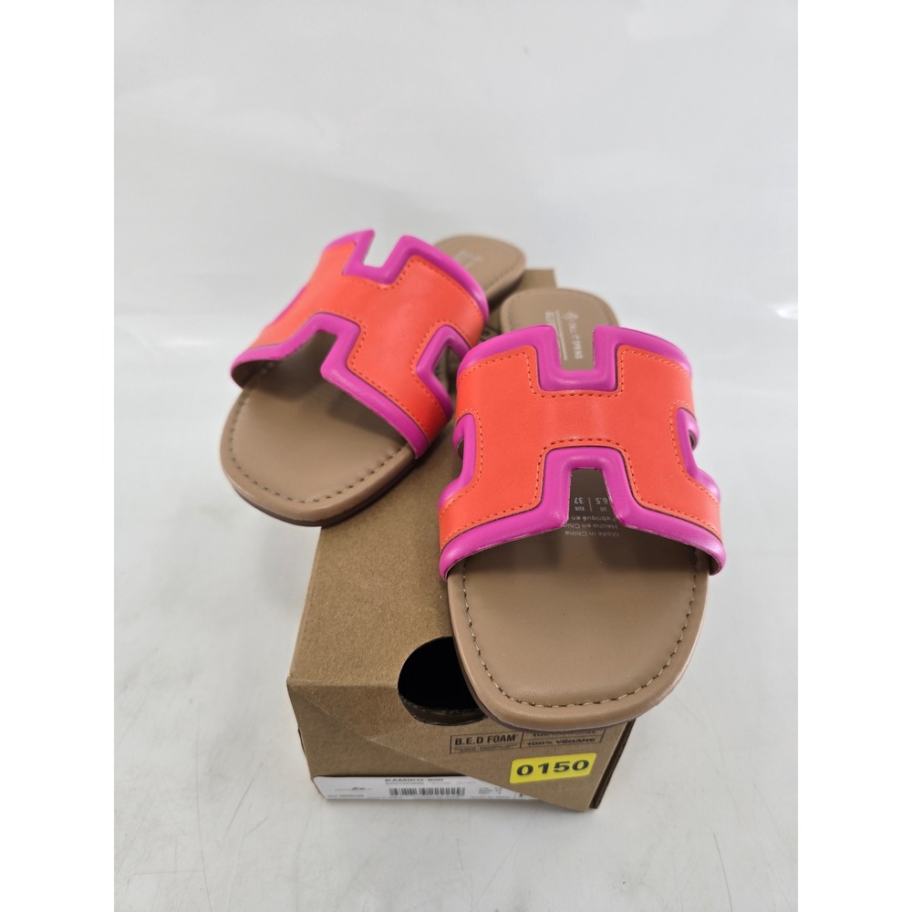 Call It Spring Kamiko Slide Sandals Womens 6.5 Orange Pink Vegan Leather - New